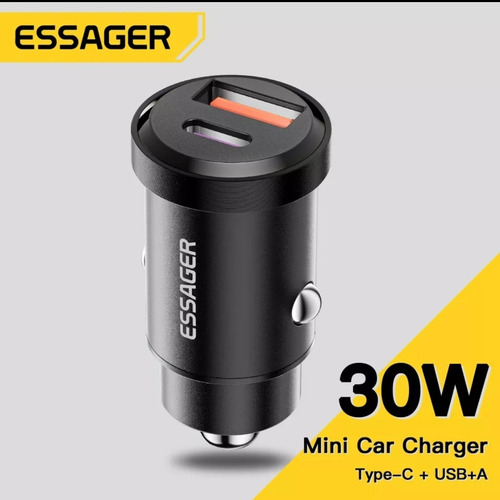 Imagen 1 de 5 de Cargador Rapida Auto 30 W / 5 A / Usb Y C / Essager