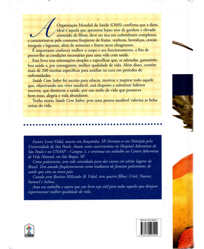 Livro Saúde Com Sabor, Eunice Leme Vidal, Atualizado (Usado)