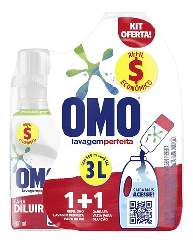 Kit Sabão Líquido Concentrado 500ml Com Garrafa Omo