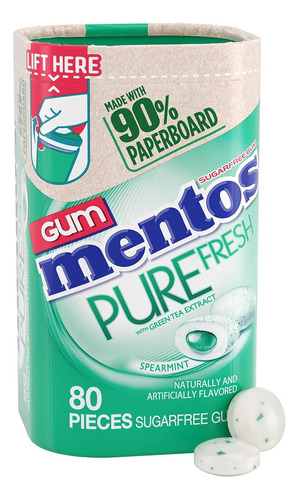 Mentos Chicle Puro Fresco Sin Azúcar Con Xilitol, Menta Verd