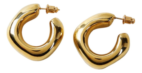 Aretes Aros Zarcillos Chunky Tipo C Acero Dorado Dama