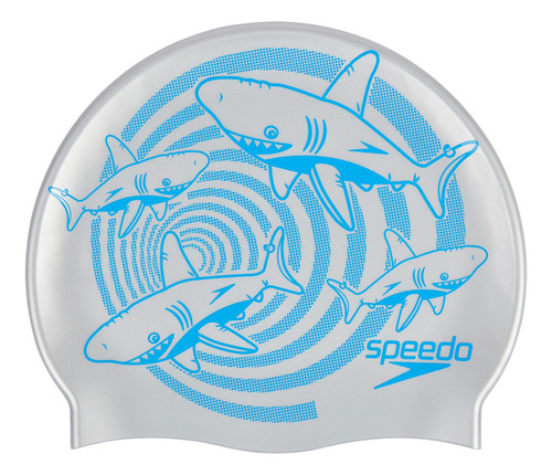 Gorra Natación Speedo Slogan Junior Silicona Varias Color Tiburon 050 Diseño De La Tela Estampado