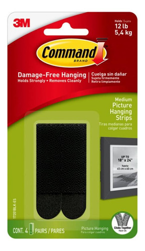 Tira Colgar Cuadros Command 3m 5.4kg 8unidad Sin Clavo Negro