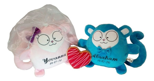 Pareja Monos Peluche Nombre Personalizado Aniversario Boda