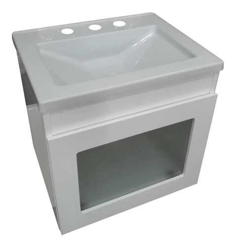 Vanitory Laqueado Colgante 50 Cm Blanco Bacha Estante Puerta