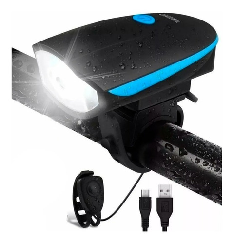 Farol Luz Led Delantera Recargable Bicicleta Con Bocina