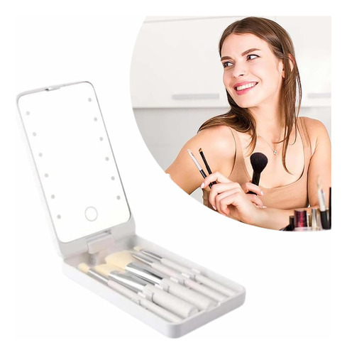 Juego De Brochas De Maquillaje Viaje Con Espejo Con Luz Led