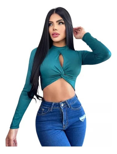 Crop Top Blusas Camiseta Manga Larga Para Dama Mujer Casual