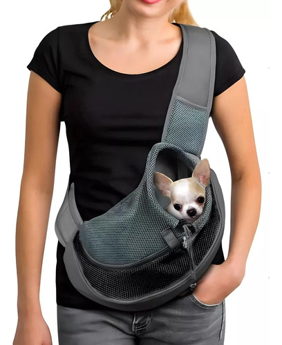 Bolso Bandolera Transporte Cómodo Para Mascotas Perros Gatos Gris