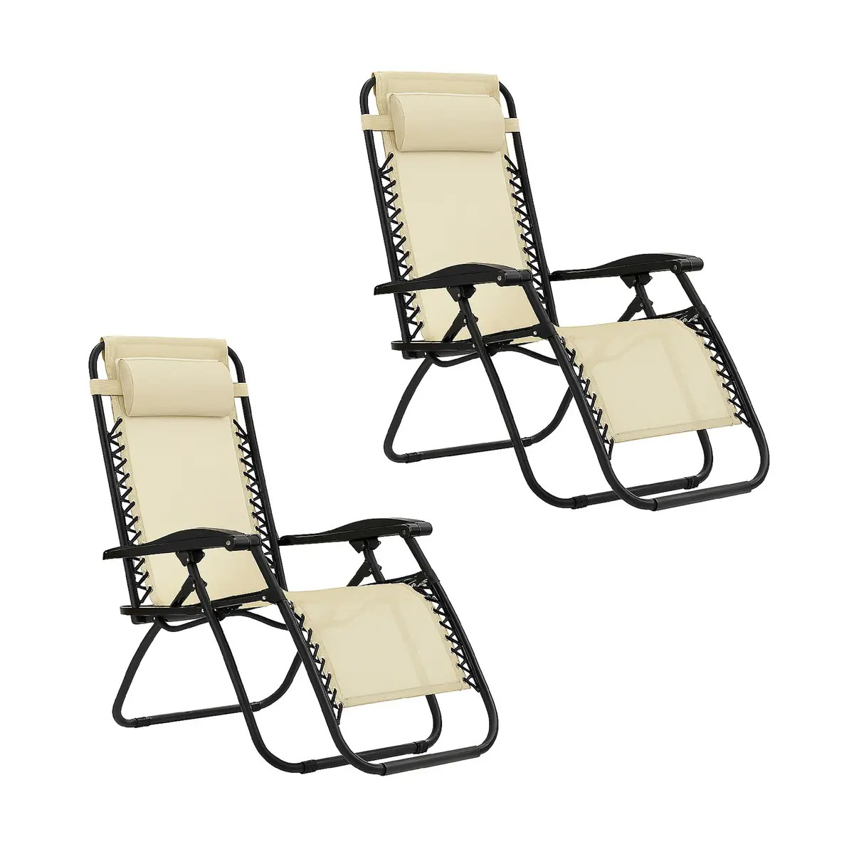 Combo X2 Reposera Plegable Gravedad Cero Reforzada 150kg Apoya Vasos Para Playa Patio Color Beige