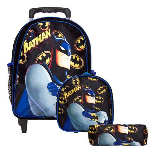 Mochila Masculina Grande Infantil Batman Passeio Carrinho Cor Preto Desenho do tecido Liso