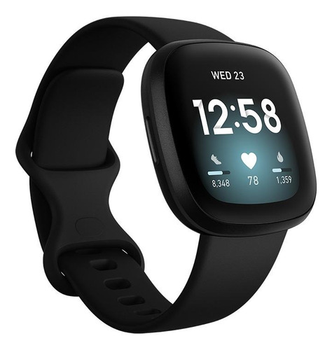 Smartwatch Fitbit Versa 3 1.58" caja de  aluminio anodizado  black aluminum, malla  black de  elastómero y aluminio anodizado y bisel  negro FB511