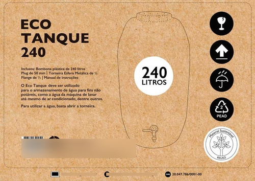 Eco Tanque 240 Litros - Bombona Para Reciclagem De Água!