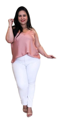 Imagem 1 de 4 de Calça Branca Plus Size Feminina Jeans Tamanhos Grandes