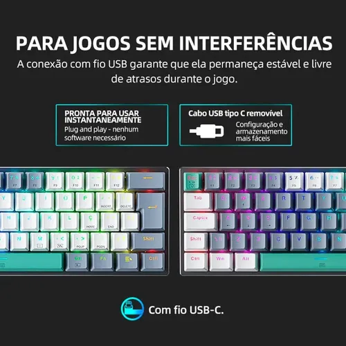 Teclado Gamer Mecanico Machenike K500-b61 60% Abnt2 Rgb Cinza Português Brasil