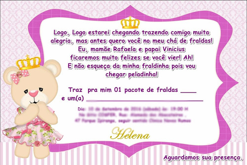 100 Convites Personalizados Chá De Bebê Com Envelopes E Selo