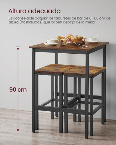 Mesa Alta Cuadrada Para Bar 60 X 60 X 92 Cm Marrón Rústico