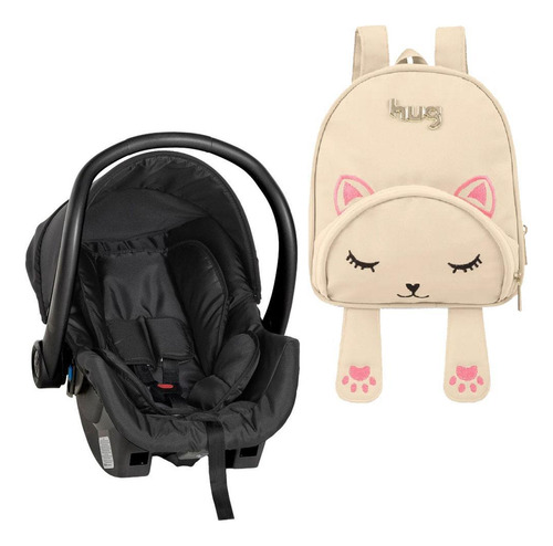 Bebê Conforto Cocoon Black Com Mochila Fun Gato Bege