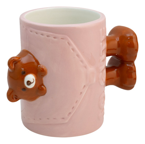 Taza De Cerámica Animales 3d Cute Con Asa De Patitas 480 Ml Color Rosa Claro Oso
