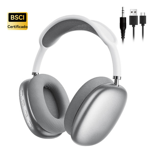 Audífonos Inalámbricos Over-ear Mecdets P9 Pro Max Con Bluetooth, Sonido De Bajos Profundos, Micrófono Integrado, Cancelación De Ruido, Plateado
