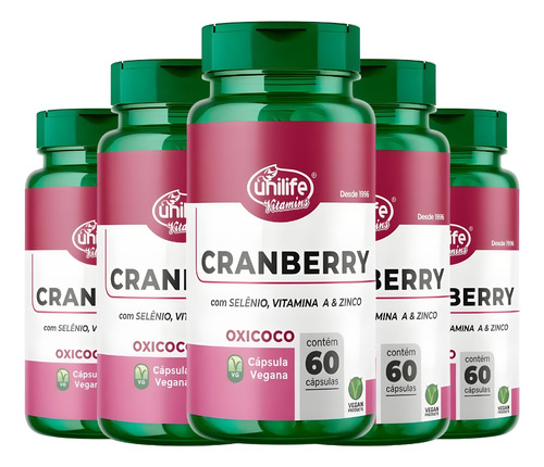 Kit C/5 Cranberry Com Selênio + Vit A E Zinco 60 Cáp Unilife