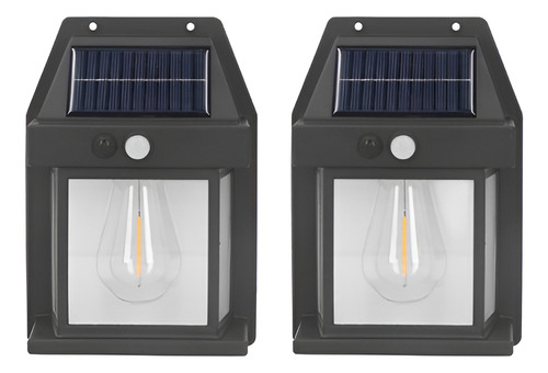 2 Unidades Farola De Pared Carga Solar Luz Led Blanco Cálido Negro