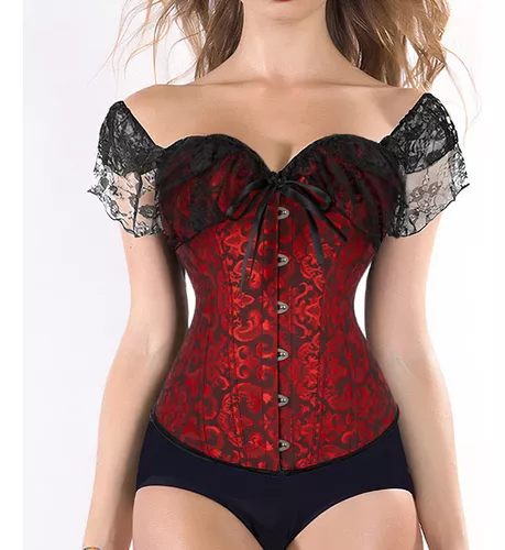 Corpete Corset Corselet Cinta Renda Vermelho E Preto A M613