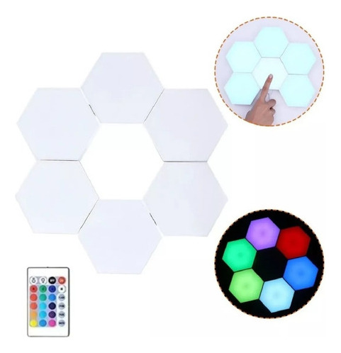 Set Luz Gamer Hexagonal Led Tira Cinta 6 Luces Rgb Control
