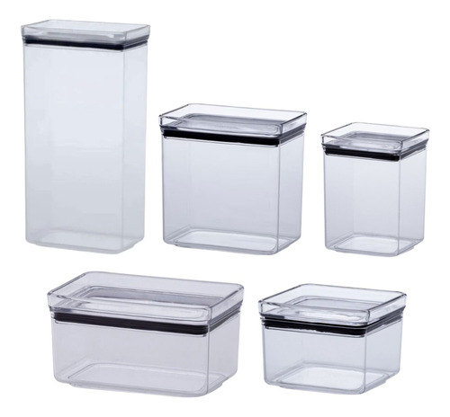 Kit 5 Pote Hermético Lumini Organizador Acrílico P/ Cozinha