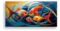 Comprar 60x30cm Cuadro Lienzo Moderno Peces Abstractos Bastidor Made
