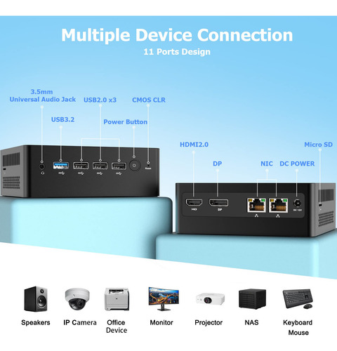 Awow Mini Pc Intel Gen12 Quad Core 3.40ghz, 16gb Ddr5