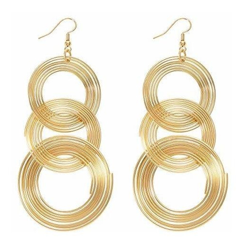 Zealmer Women 16k Gold Plated Long 70s Disco Earrings