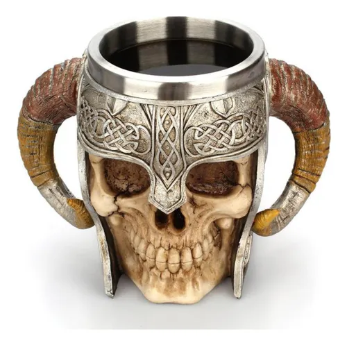 Taza Jarra Calavera Nórdica Medieval Cerveza Café Té Vikinga