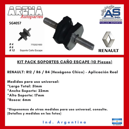 Soportes Caño Escape Renault 12 (chico) - Pack X10 - As4057