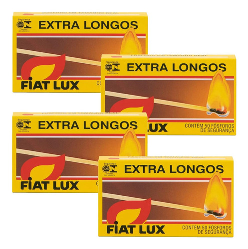 4x Caixas De Fósforo Extra Longo Fiat Lux Com 50 Unidades