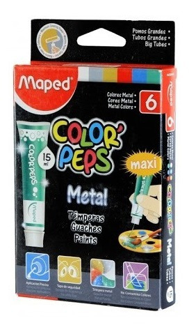 Tempera Maped Color Peps Metal Pomo 15ml Caja X6 Colores