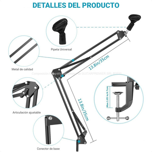 Imagen 4 de 8 de Brazo Articulado Soporte De Microfono De Escritorio Pipeta
