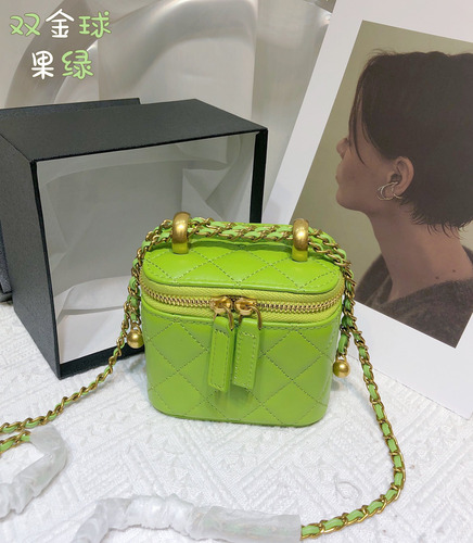 Bolso Chanel De Piel Auténtica Con Cadena Cuadrada Pequeña P