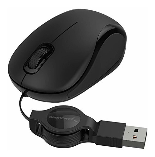 Sabrent Mini Mouse Óptico Usb De Viaje Con Cable Retráctil P