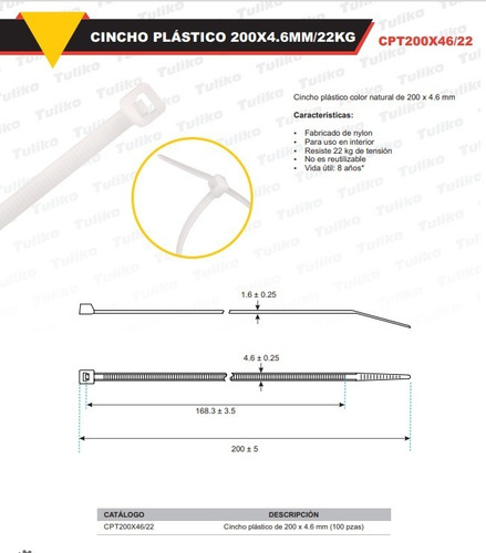 Imagen 3 de 3 de Cincho De Plastico Natural 200 X 4.6mm, 22kg, (100 Pzas)