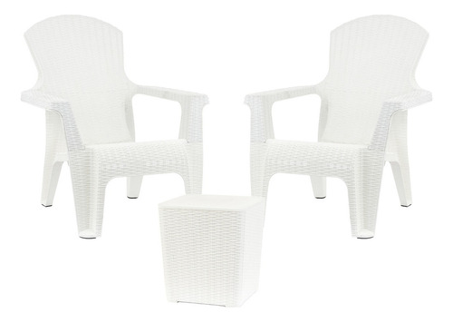 Set X2 Sillones Roma + Mesa Capri Rattan Jardin Gardenlife Color Blanco