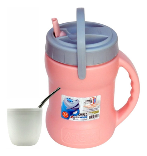 Bidon Termico Atom Extreme Termo 2.5l + Mate De Regalo Rosa 