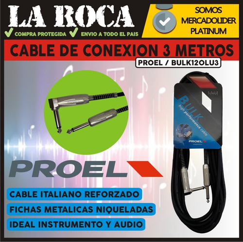 Imagen 3 de 10 de Cable Plug 90 Instrumento Proel Bulk120lu3 3 Metros Niquel