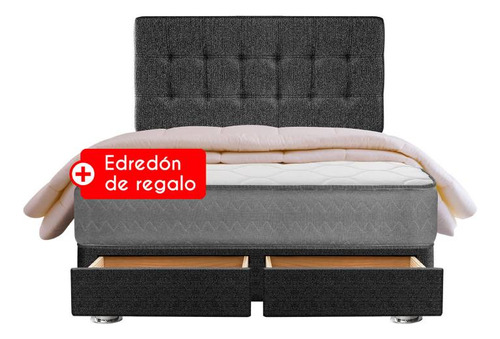 Juego De Dormitorio Forli 2 Pls +colchón+cabecera Almohadas