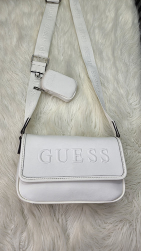 Crossbody Guess Sf941072 Nueva 100 % Original Sin Etiqueta Blanco Lisa Níquel Blanco
