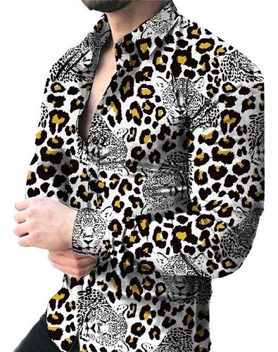 Nueva Camisa Con Estampado De Leopardo Para Hombre, Camisa C