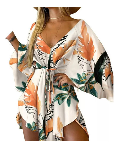 Minivestido Hawaiano De Playa Con Estampado Floral Irregular