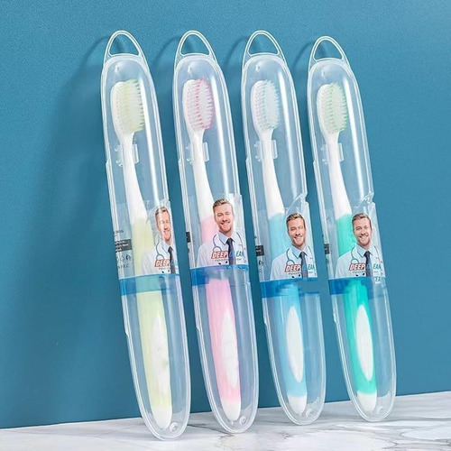 Set 4 Cepillos Dentales Suaves Con Estuche Individual Viaje Verde Azul Lila Verde Rosa