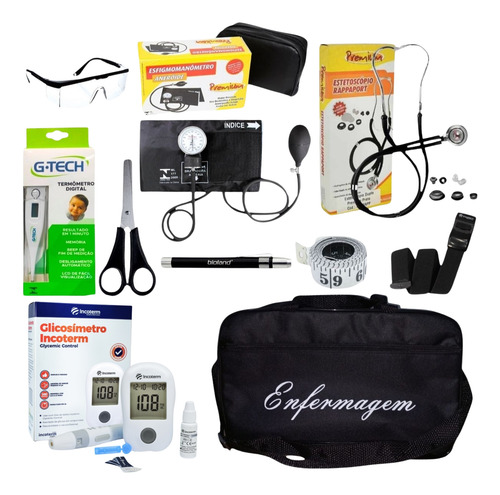 Kit De Enfermagem Preto Com Glicossimetro E Esfigmo