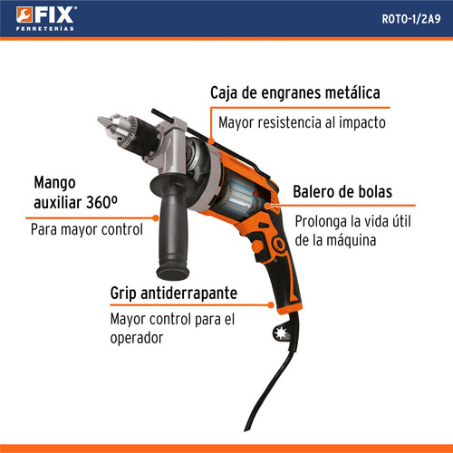 Taladro Rotomartillo Truper Roto-1/2a9 850 W